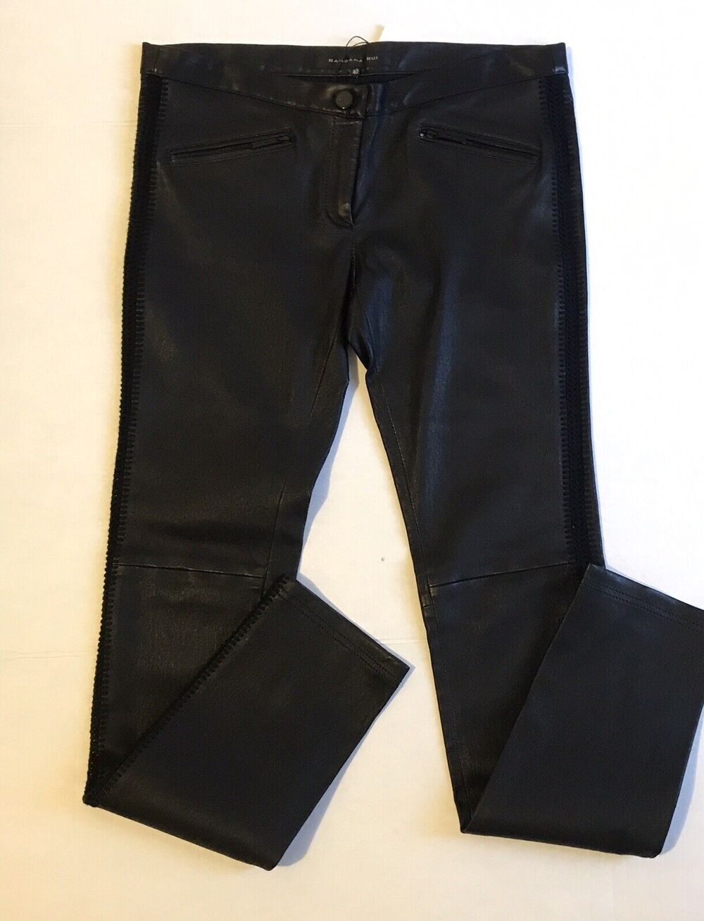 BARBARA BUI Black Leather Leggings With Crochet Side Accent Size 40/6